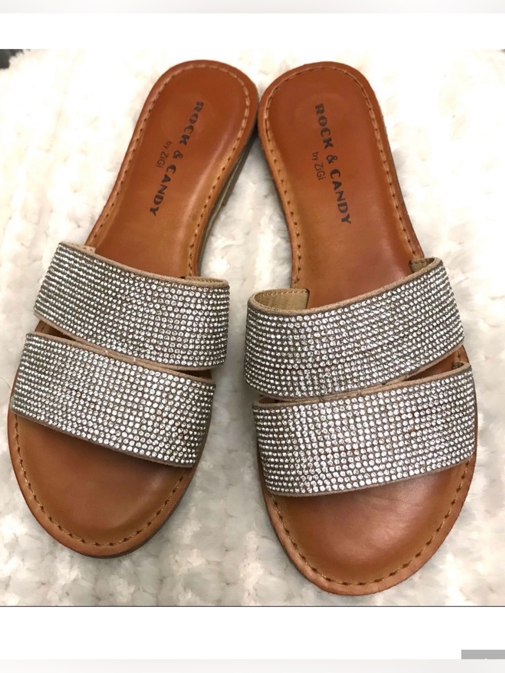 Rock & Candy by ZiGi flats champagne and rhinestones. Like New size 6